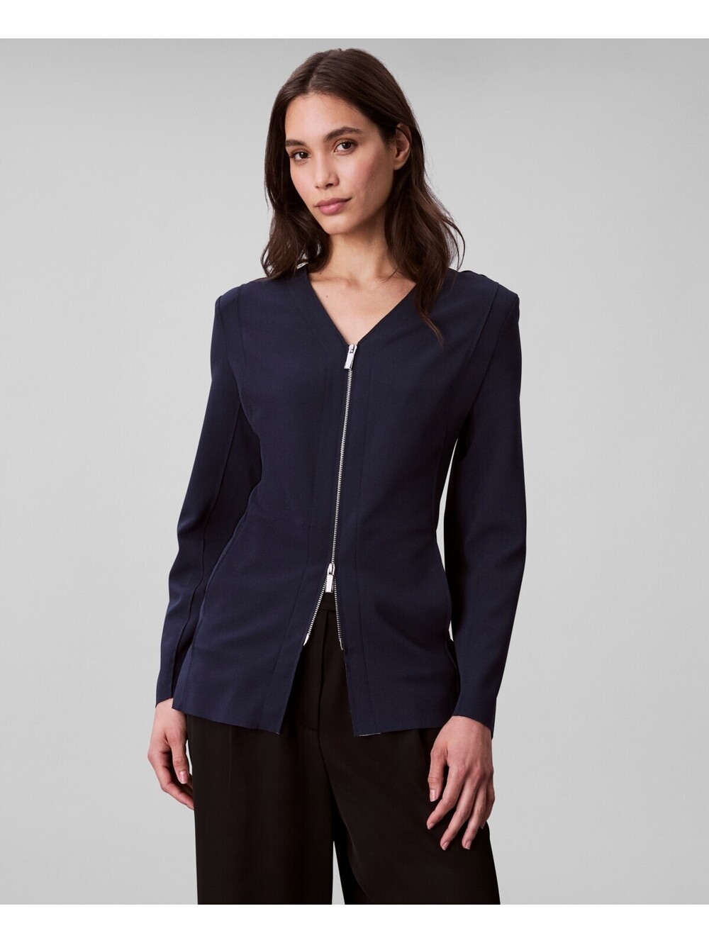 Calvin Klein Womens Stretch Crepe Zip Fron Dark Sapphire M